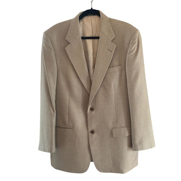 Palm‎ Beach Houndstooth Mens Beige Blazer Silk Wool Blend Sport Coat Jacket 42L